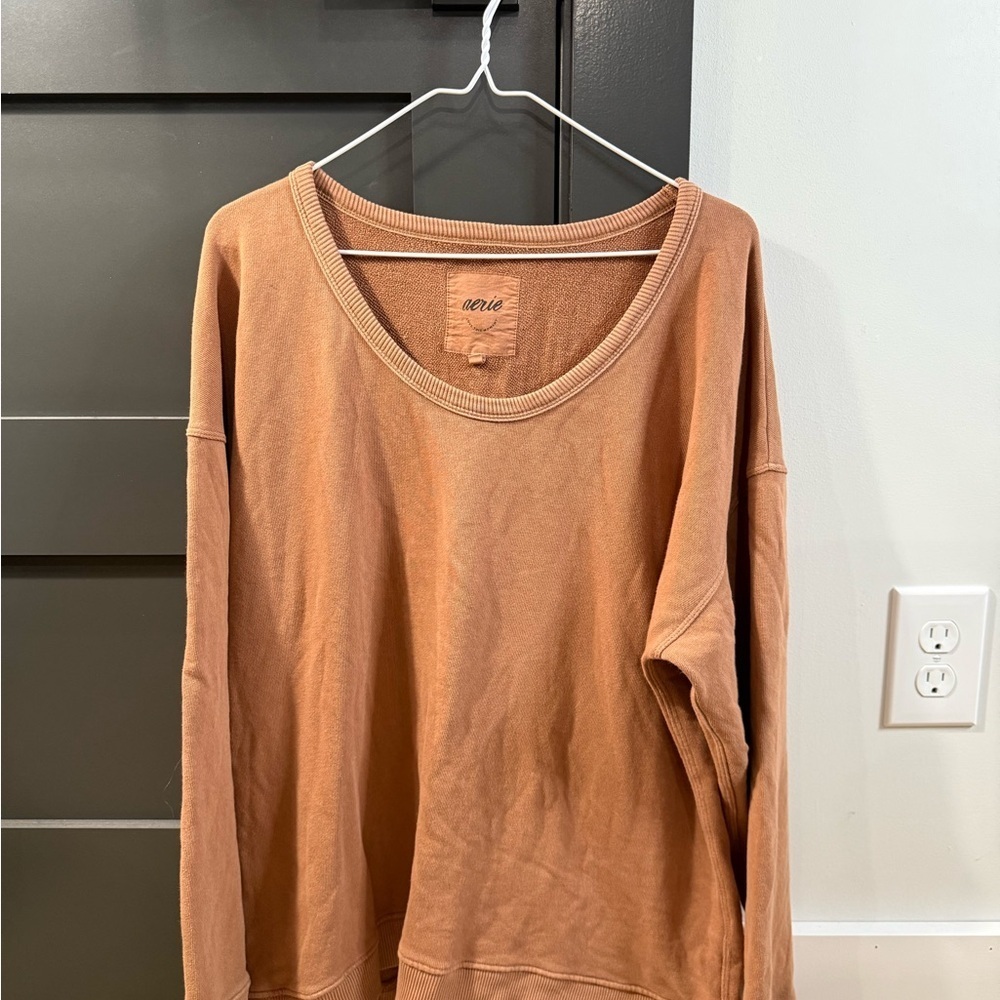 Aerie Women's Wide Neckline Oversized Brown Sweatshirt Size Small - Picture 2 of 6